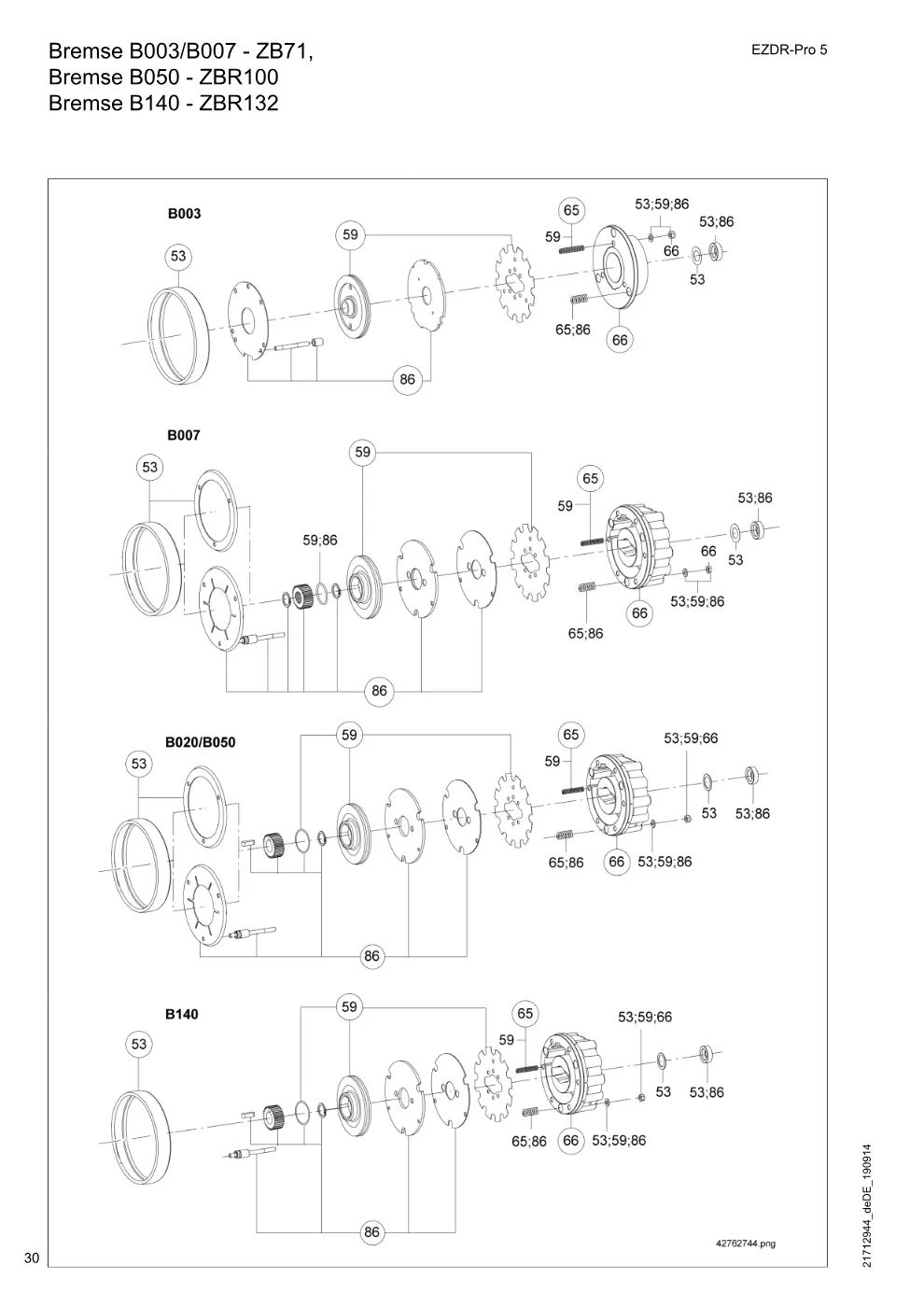 Demag EZDR-Pro 5 – Bremse B003/B007 - ZB71, Bremse B050 - ZBR100 Bremse B140 - ZBR132, Zeichnung Seite 30