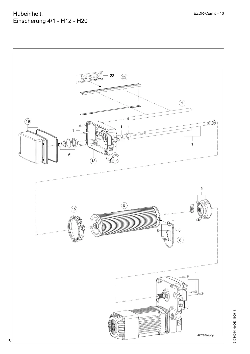 Demag EZDR-Com 5-10 – Hubeinheit, Einscherung 4/1 - H12 - H20, Zeichnung Seite 6