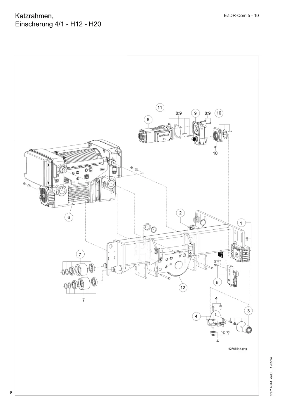 Demag EZDR-Com 5-10 – Katzrahmen, Einscherung 4/1 - H12 - H20, Zeichnung Seite 8