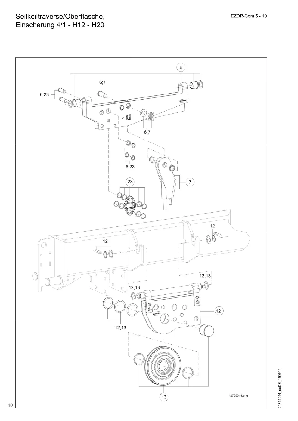 Demag EZDR-Com 5-10 – Seilkeiltraverse/Oberflasche, Einscherung 4/1 - H12 - H20, Zeichnung Seite 10