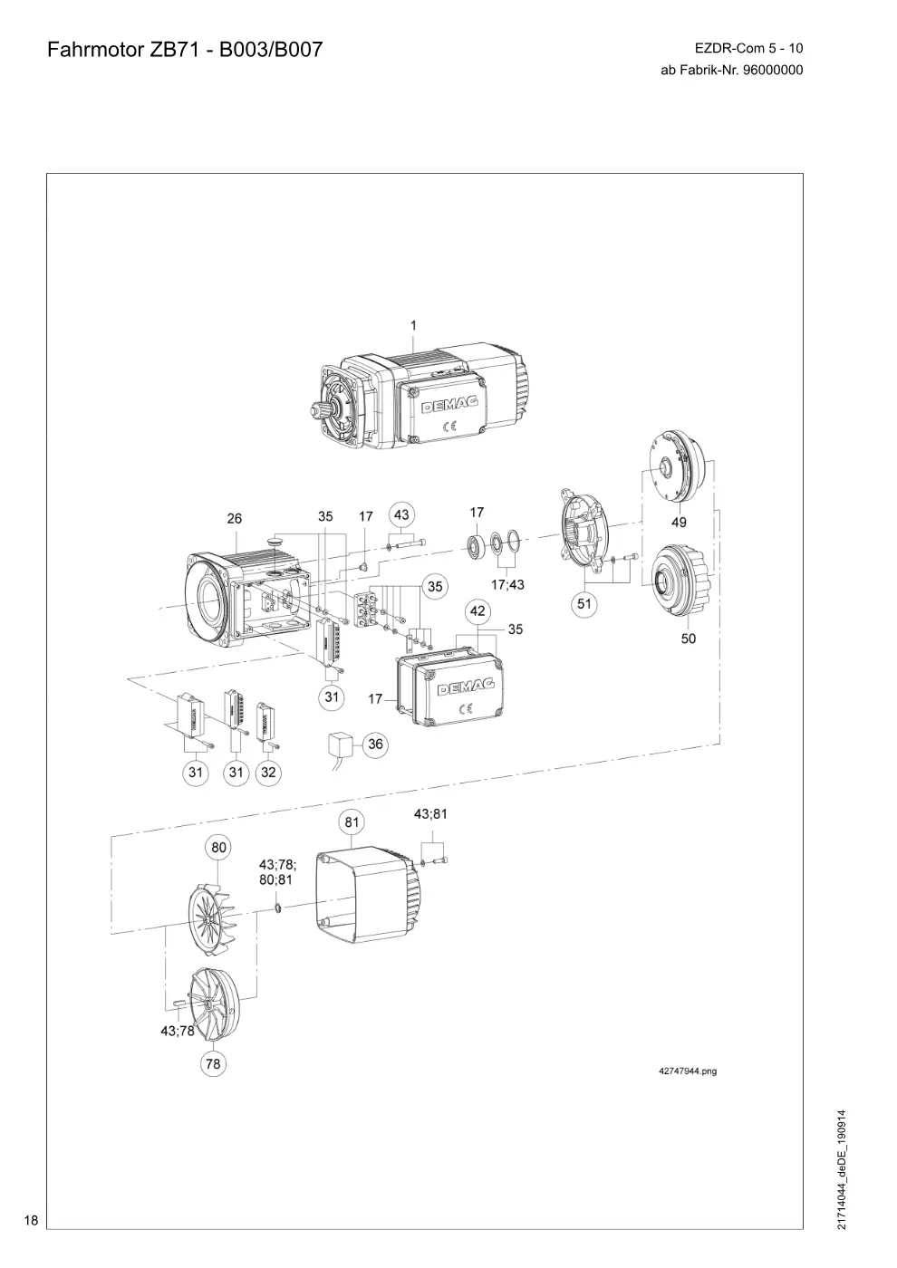 Demag EZDR-Com 5-10 – Fahrmotor ZB71 - B003/B007, Zeichnung Seite 18