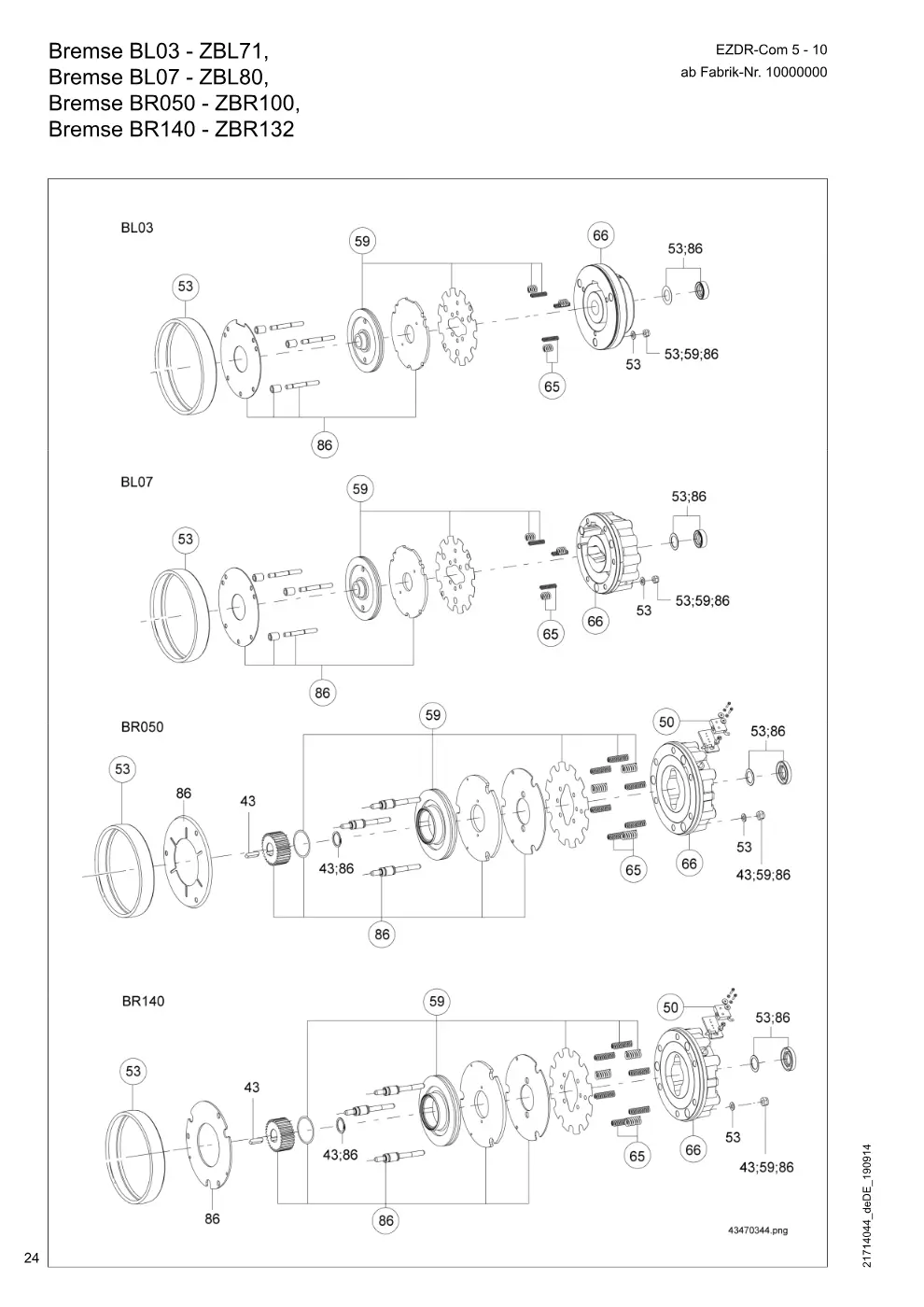 Demag EZDR-Com 5-10 – Bremse BL03 - ZBL71, Bremse BL07 - ZBL80, Bremse BR050 - ZBR100,, Zeichnung Seite 24