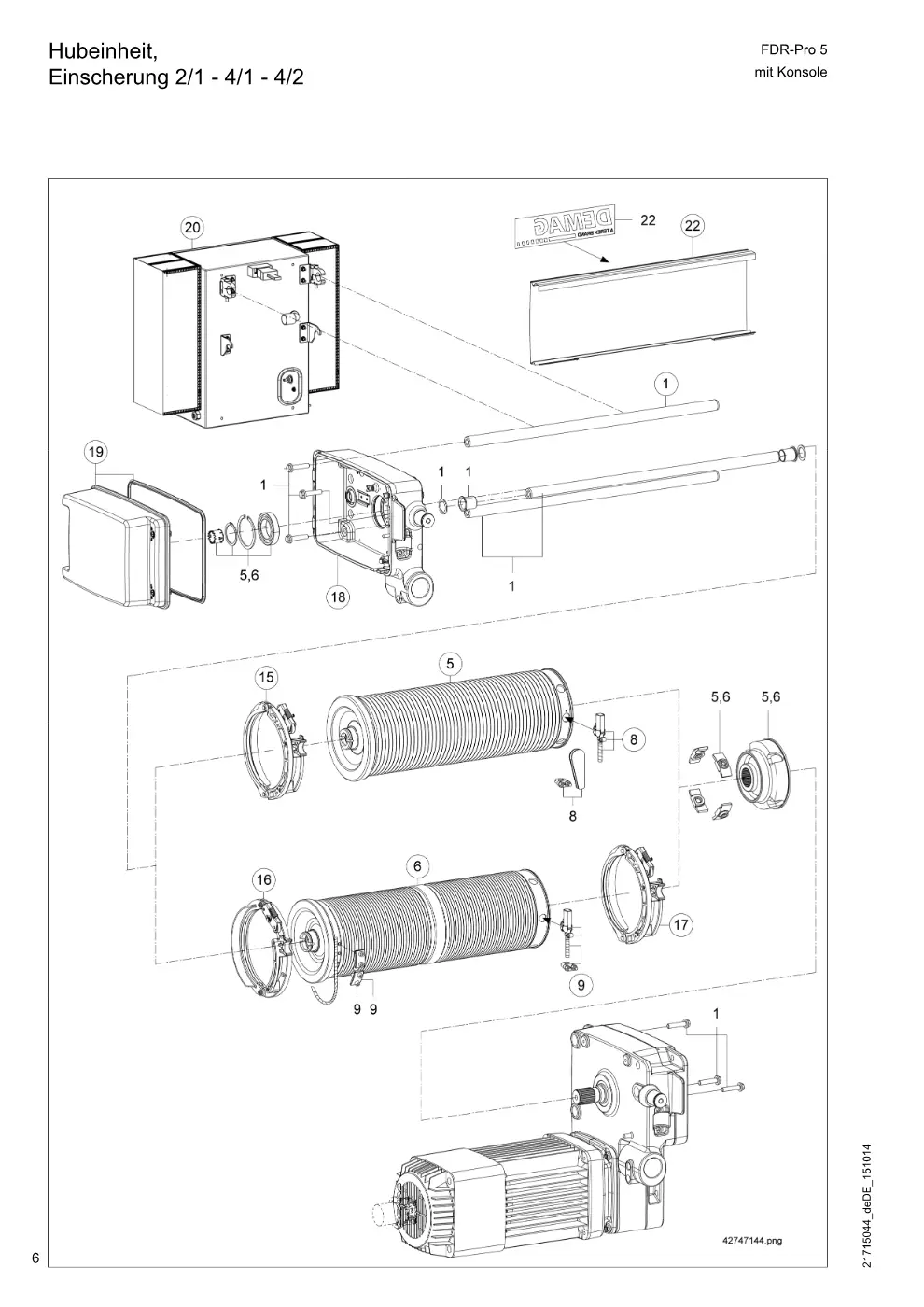 Demag FDR-Pro 5 mit Konsole – Hubeinheit, Einscherung 2/1 - 4/1 - 4/2, Zeichnung Seite 6