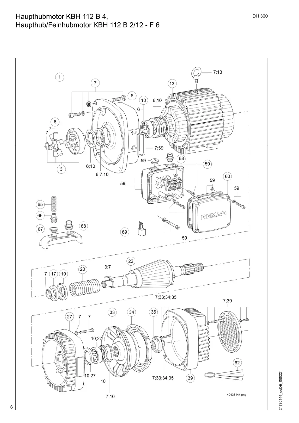 Demag DH 300 – Haupthubmotor KBH 112 B 4, Haupthub/Feinhubmotor KBH 112 B 2/12 - F 6, Zeichnung Seite 6