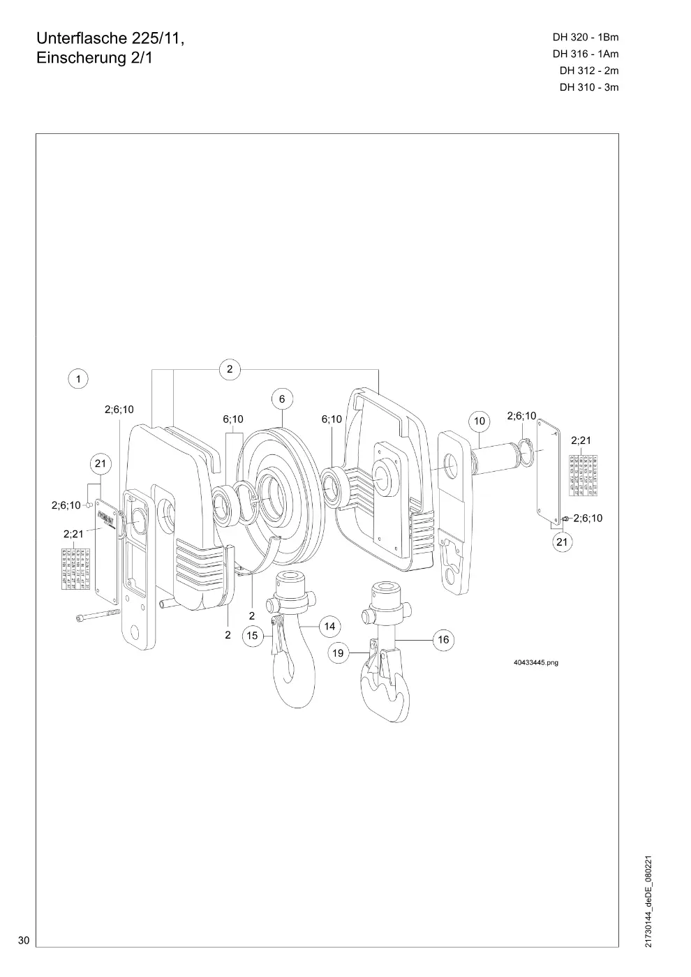 Demag DH 300 – Unterflasche 225/11, Einscherung 2/1, Zeichnung Seite 30