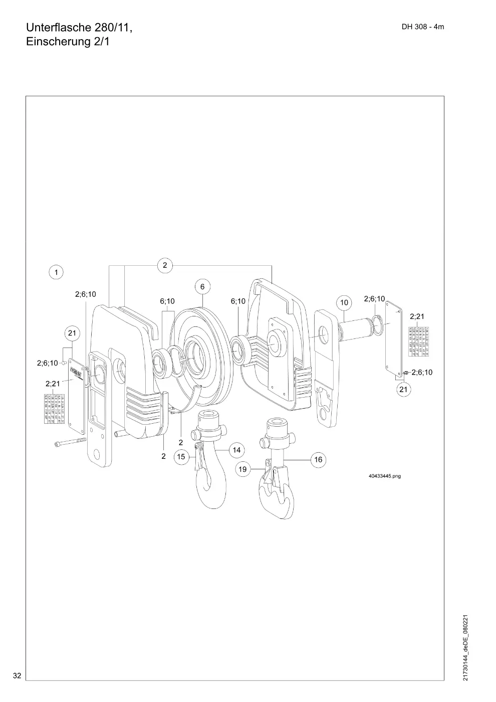 Demag DH 300 – Unterflasche 280/11, Einscherung 2/1, Zeichnung Seite 32