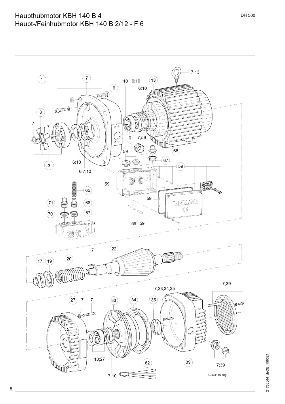 Demag DH 500 – Haupthubmotor KBH 140 B 4 Haupt-/Feinhubmotor KBH 140 B 2/12 - F 6, Zeichnung Seite 8