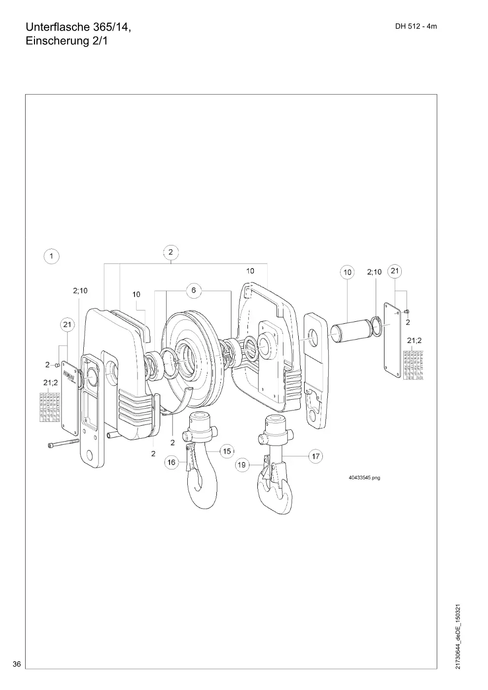 Demag DH 500 – Unterflasche 365/14, Einscherung 2/1, Zeichnung Seite 36