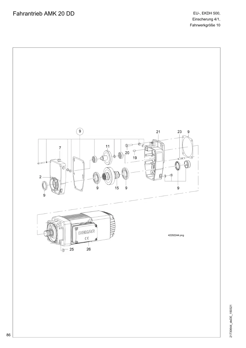 Demag DH 500 – Fahrantrieb AMK 20 DD, Zeichnung Seite 86