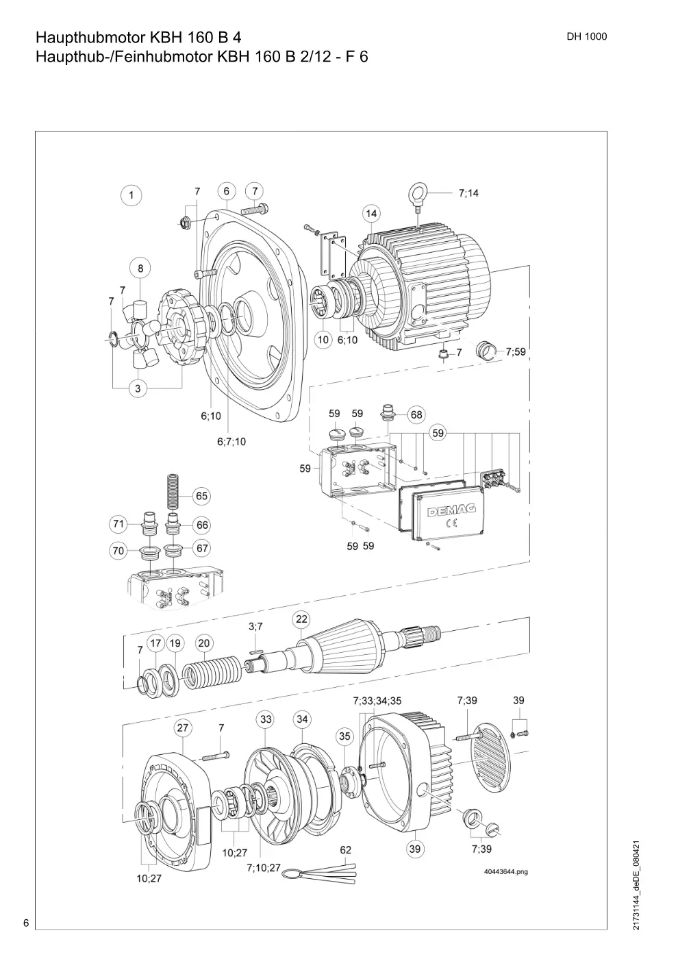 Demag DH 1000 – Haupthubmotor KBH 160 B 4 Haupthub-/Feinhubmotor KBH 160 B 2/12 - F 6, Zeichnung Seite 6