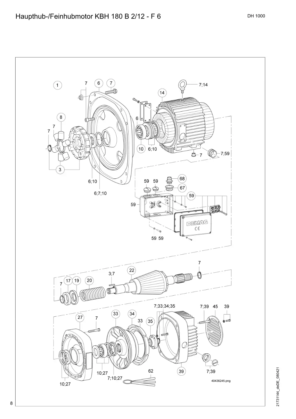 Demag DH 1000 – Haupthub-/Feinhubmotor KBH 180 B 2/12 - F 6, Zeichnung Seite 8