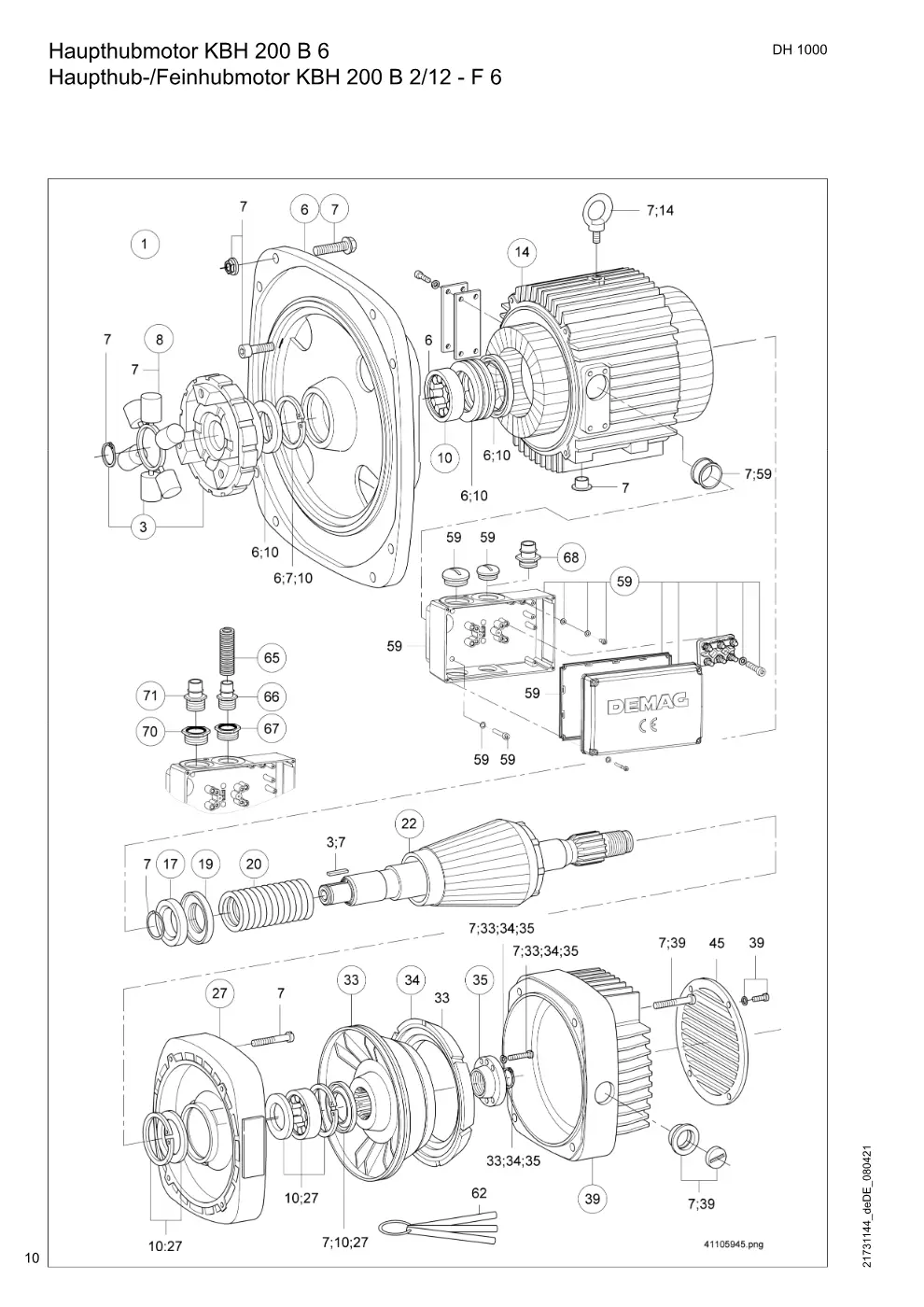 Demag DH 1000 – Haupthubmotor KBH 200 B 6 Haupthub-/Feinhubmotor KBH 200 B 2/12 - F 6, Zeichnung Seite 10