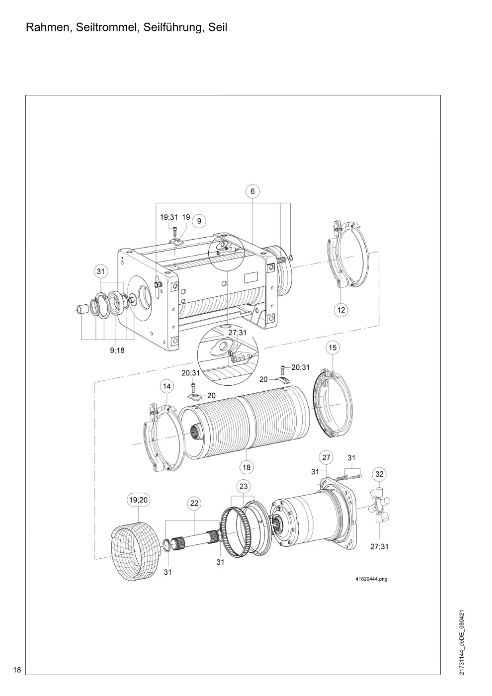 Demag DH 1000 – Rahmen, Seiltrommel, Seilführung, Seil, Zeichnung Seite 18