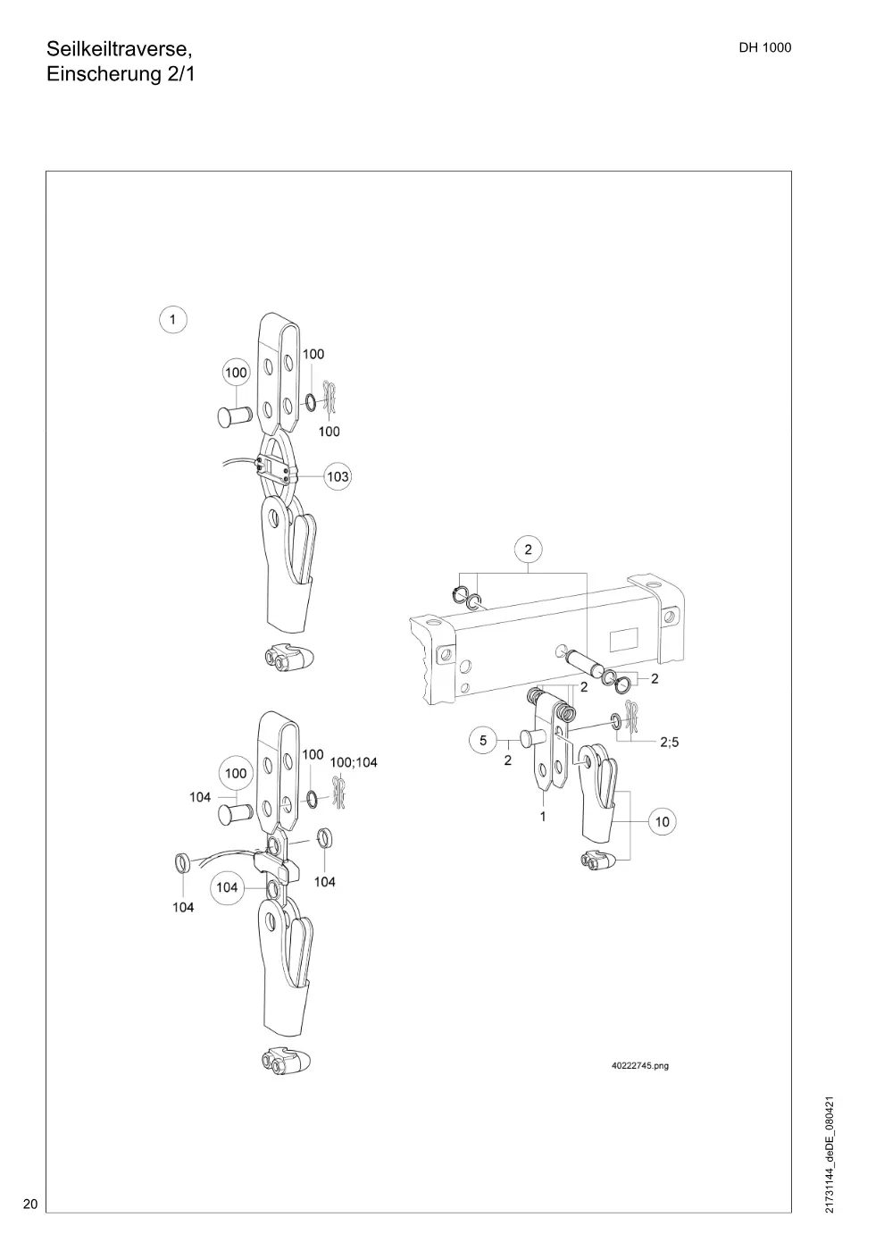 Demag DH 1000 – Seilkeiltraverse, Einscherung 2/1, Zeichnung Seite 20