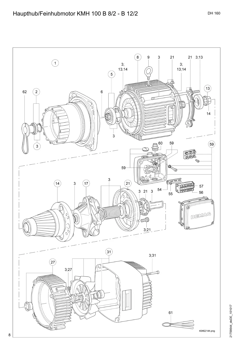 Demag DH 160 – Haupthub/Feinhubmotor KMH 100 B 8/2 - B 12/2, Zeichnung Seite 8