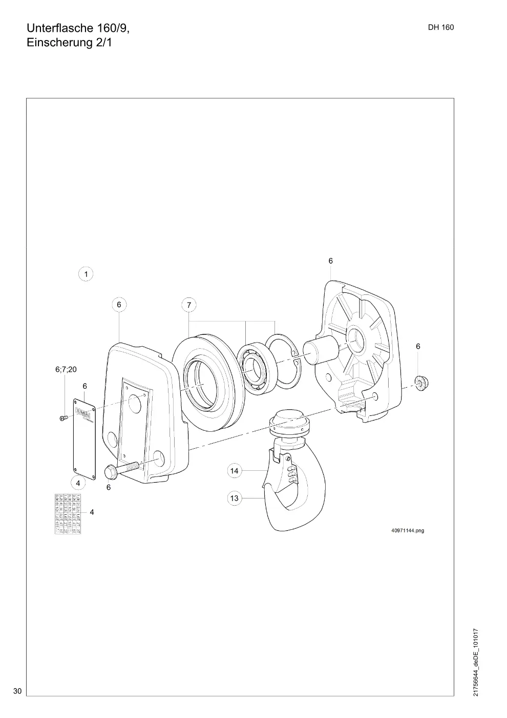 Demag DH 160 – Unterflasche 160/9, Einscherung 2/1, Zeichnung Seite 30