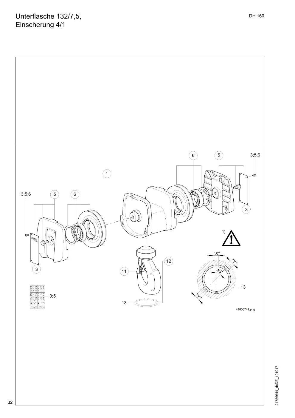 Demag DH 160 – Unterflasche 132/7,5, Einscherung 4/1, Zeichnung Seite 32