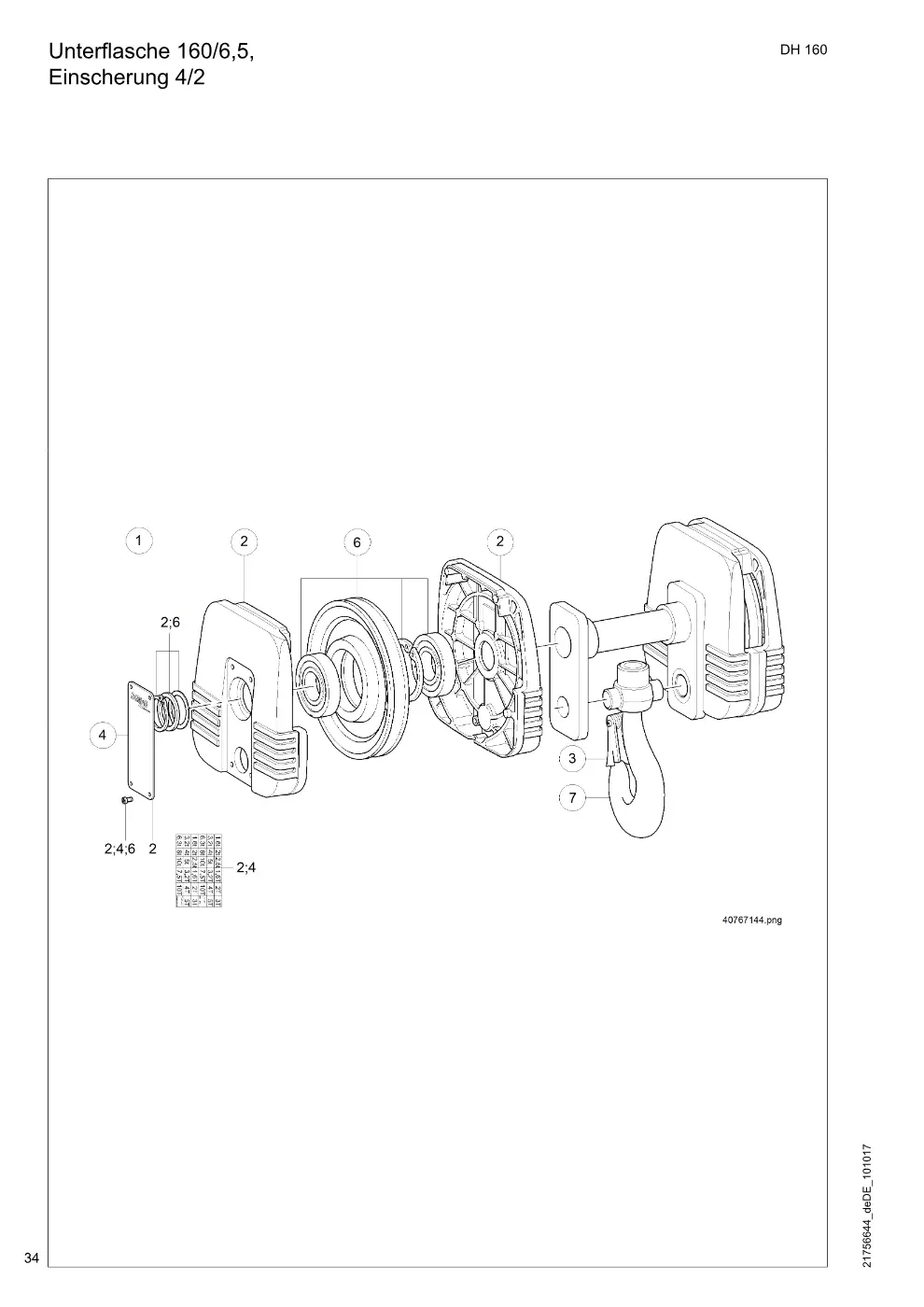 Demag DH 160 – Unterflasche 160/6,5, Einscherung 4/2, Zeichnung Seite 34