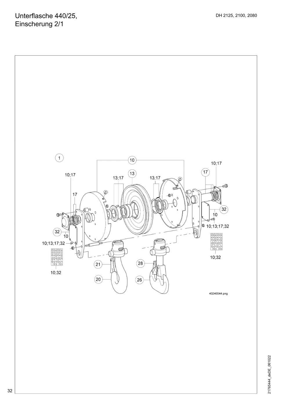 Demag DH 2000, Seil ø 25 – Unterflasche 440/25, Einscherung 2/1, Zeichnung Seite 32