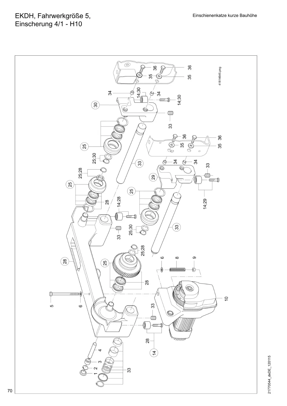 Demag DH 200 ab 1.6.1997 – EKDH, Fahrwerkgröße 5, Einschienenkatze kurze Bauhöhe Einscherung 4/1 - H10, Zeichnung Seite 70