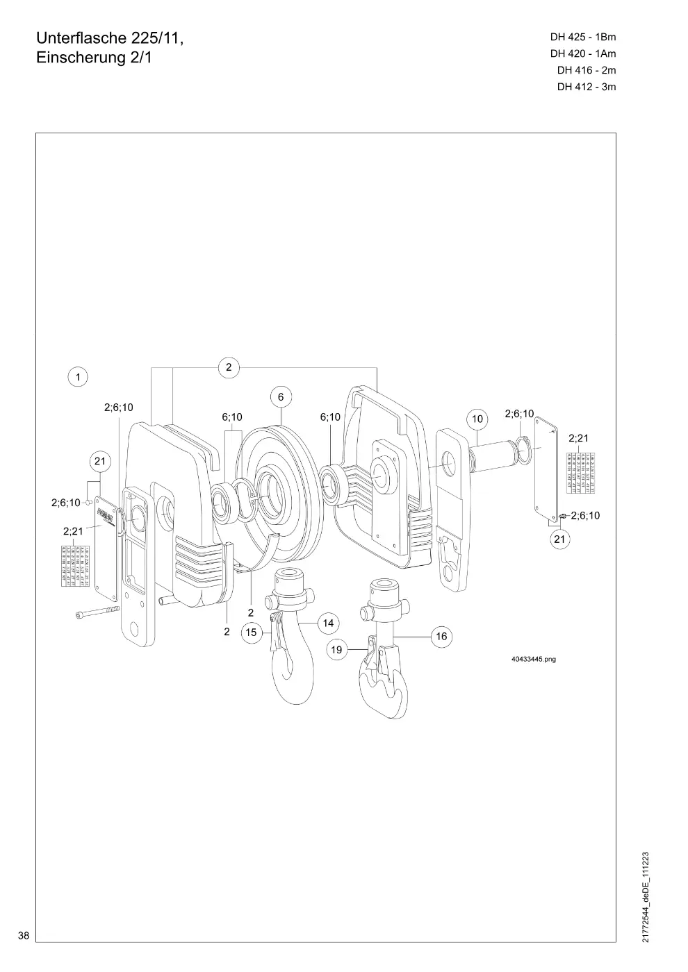 Demag DH 400 – Unterflasche 225/11, Einscherung 2/1, Zeichnung Seite 38