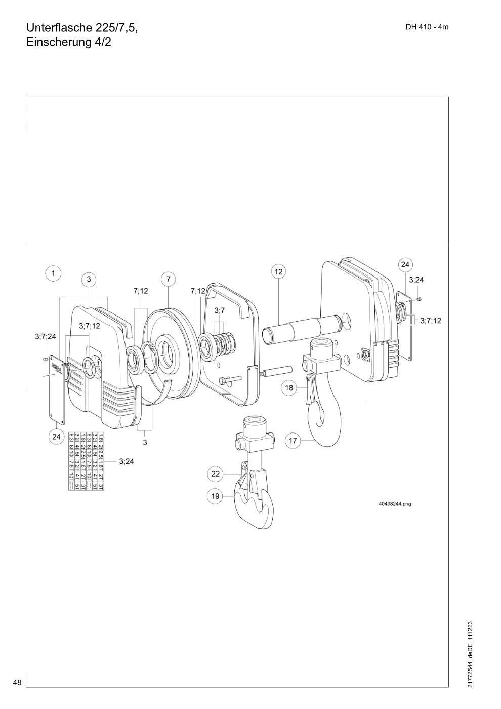 Demag DH 400 – Unterflasche 225/7,5, Einscherung 4/2, Zeichnung Seite 48