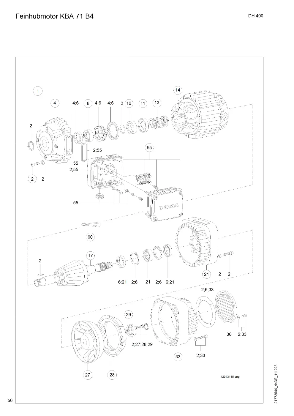 Demag DH 400 – Feinhubmotor KBA 71 B4, Zeichnung Seite 56