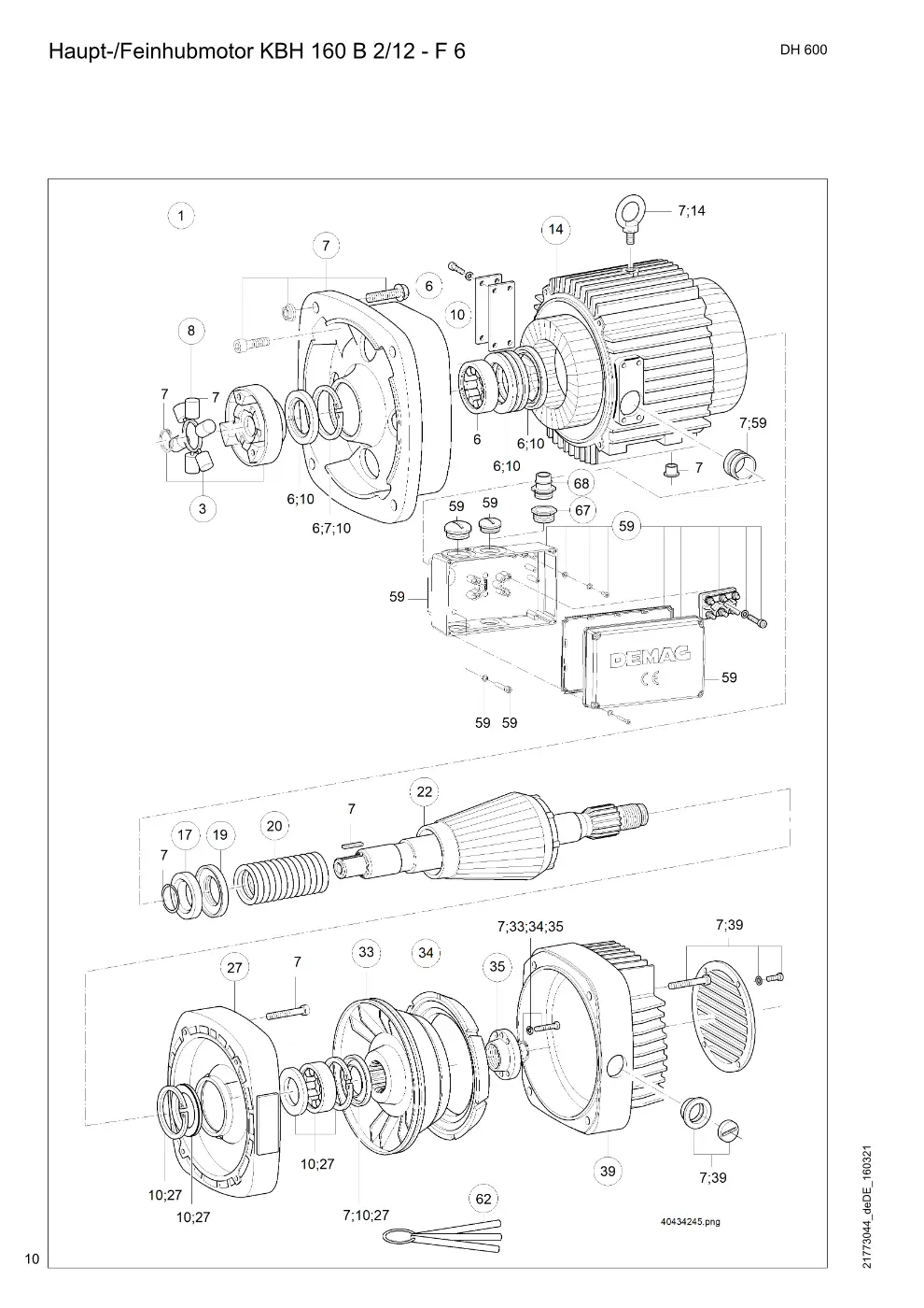 Demag DH 600 – Haupt-/Feinhubmotor KBH 160 B 2/12 - F 6, Zeichnung Seite 10