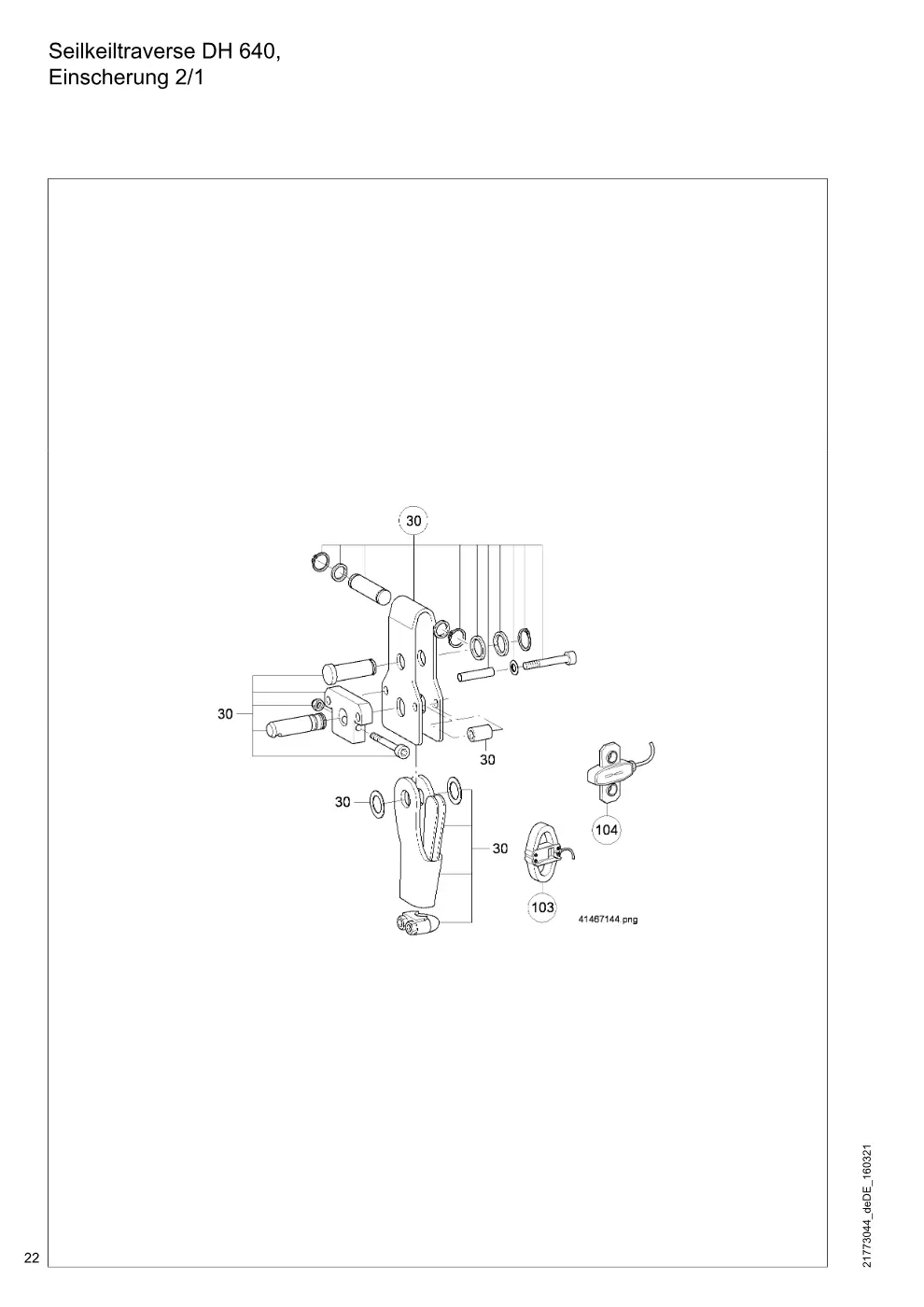 Demag DH 600 – Seilkeiltraverse DH 640, Einscherung 2/1, Zeichnung Seite 22