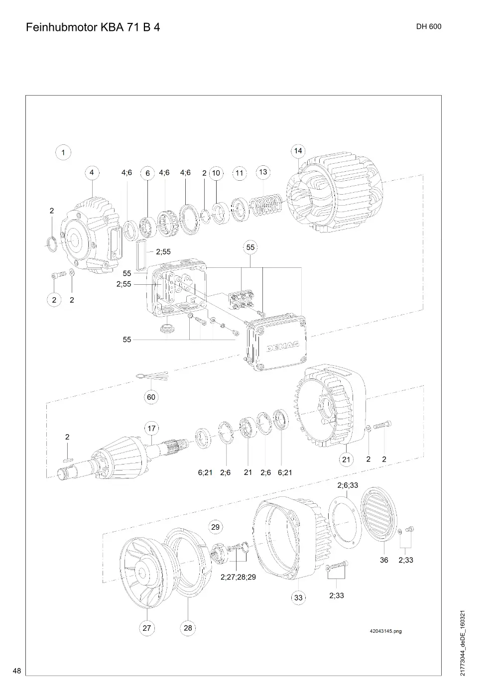 Demag DH 600 – Feinhubmotor KBA 71 B 4, Zeichnung Seite 48