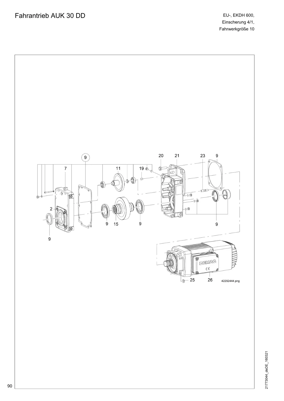 Demag DH 600 – Fahrantrieb AUK 30 DD, Zeichnung Seite 90
