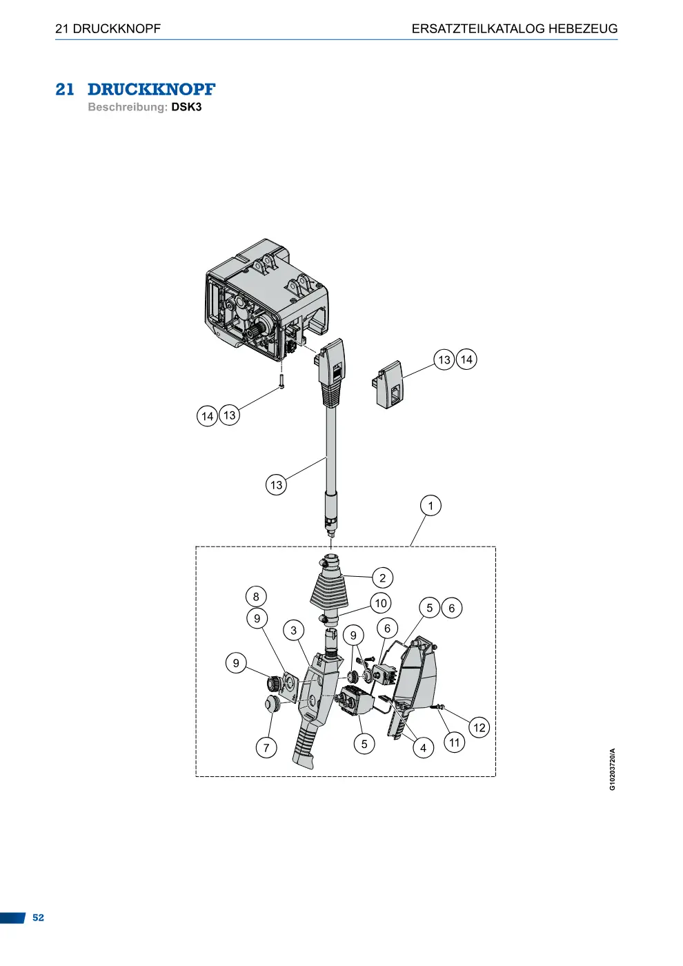 Demag DC-II – DRUCKKNOPF ERSATZTEILKATALOG HEBEZEUG, Zeichnung Seite 52