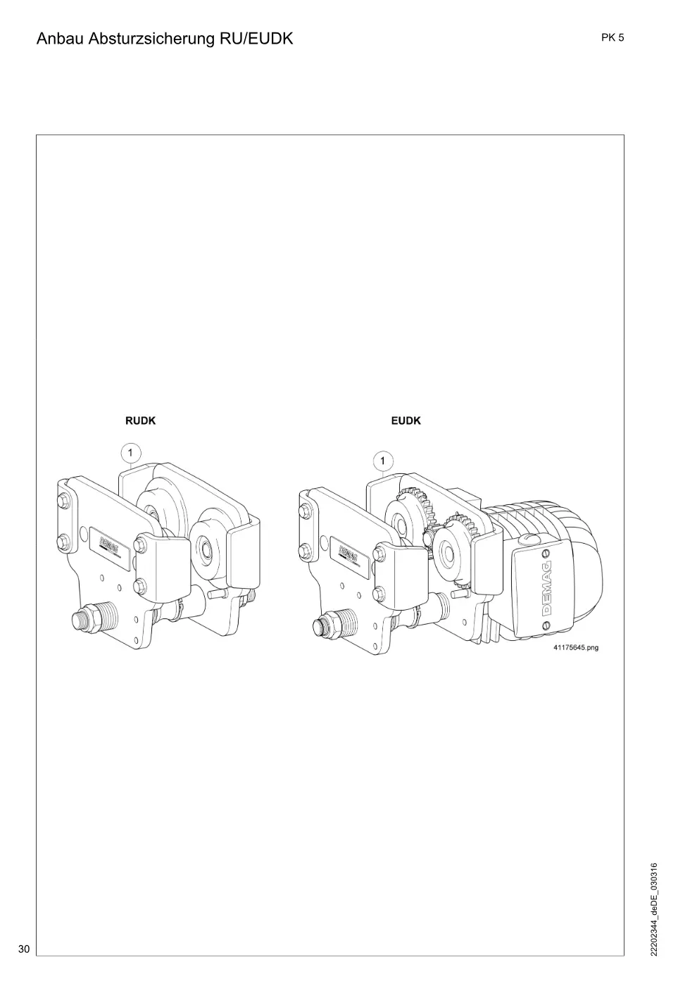 Demag PK 5 – Anbau Absturzsicherung RU/EUDK, Zeichnung Seite 30