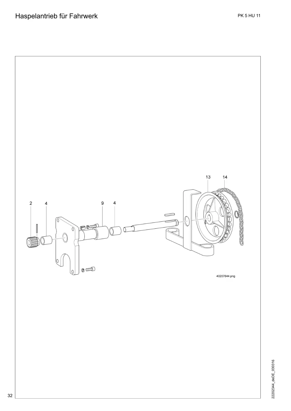 Demag PK 5 – Haspelantrieb für Fahrwerk, Zeichnung Seite 32
