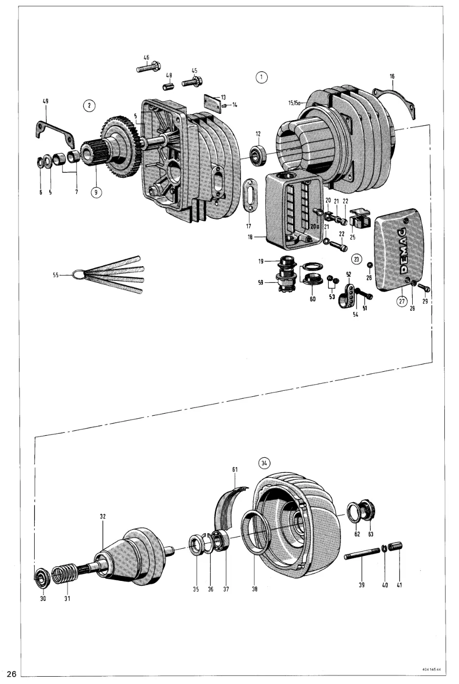 Demag PK 10 – Motor 13/6 PF für Fahrwerk EUPK 10 3/1 und 4/1, Zeichnung Seite 28