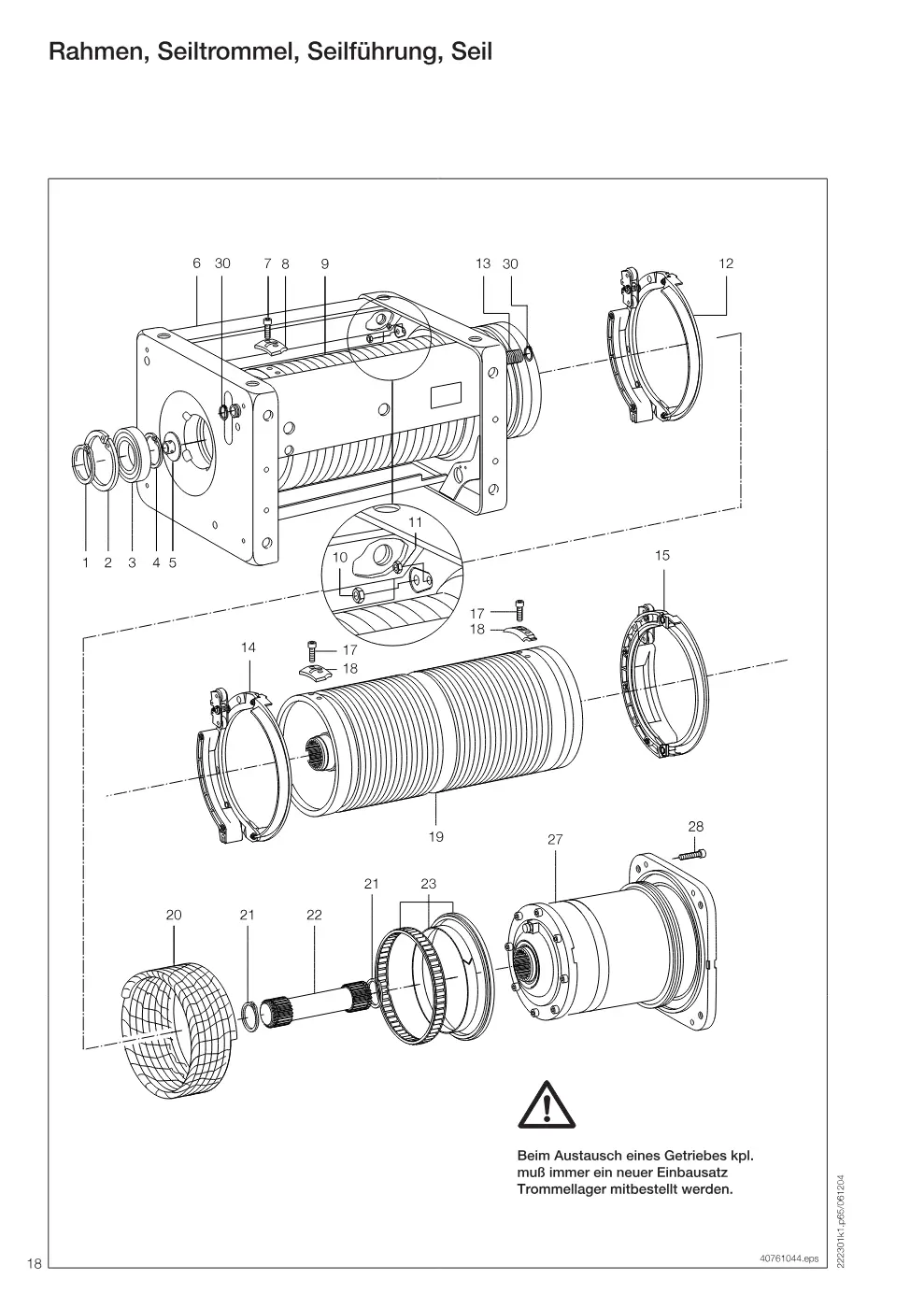 Demag DH 300 – Rahmen, Seiltrommel, Seilführung, Seil, Zeichnung Seite 18