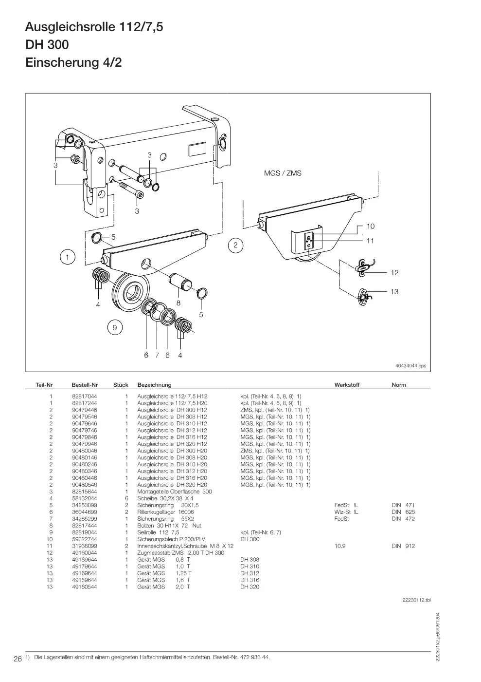 Demag DH 300 – Ausgleichsrolle 112/7,5 DH 300, Zeichnung Seite 26