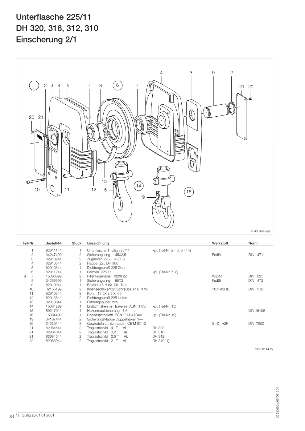 Demag DH 300 – Unterflasche 225/11 DH 320, 316, 312, 310, Zeichnung Seite 28