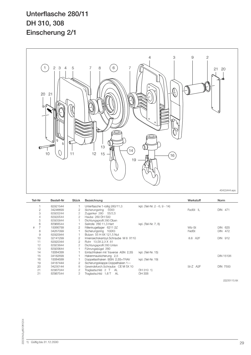 Demag DH 300 – Unterflasche 280/11 DH 310, 308, Zeichnung Seite 29