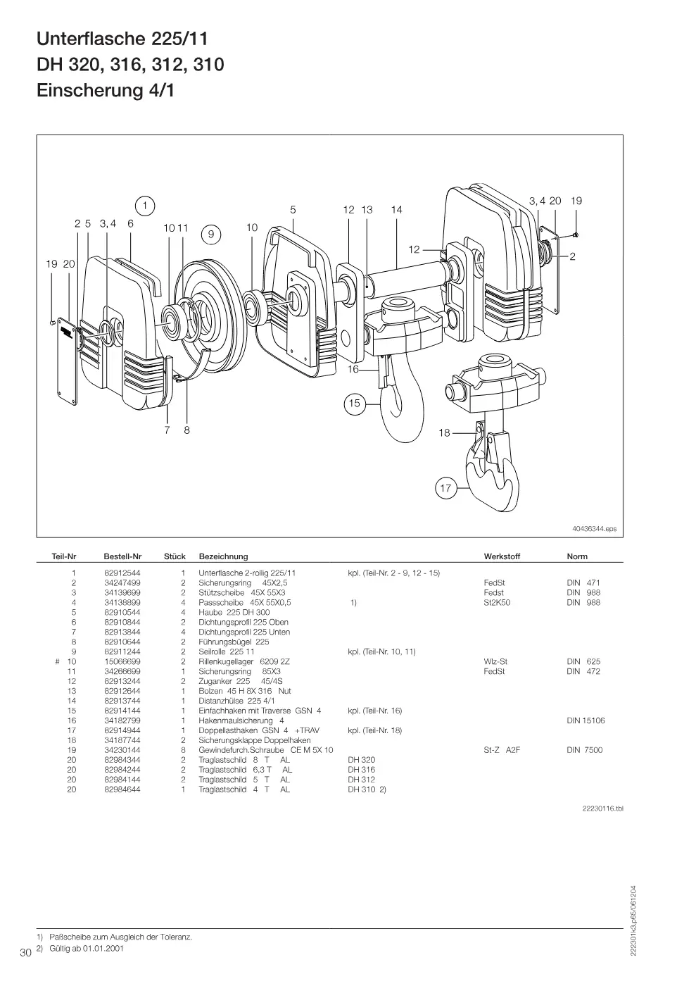 Demag DH 300 – Unterflasche 225/11 DH 320, 316, 312, 310, Zeichnung Seite 30