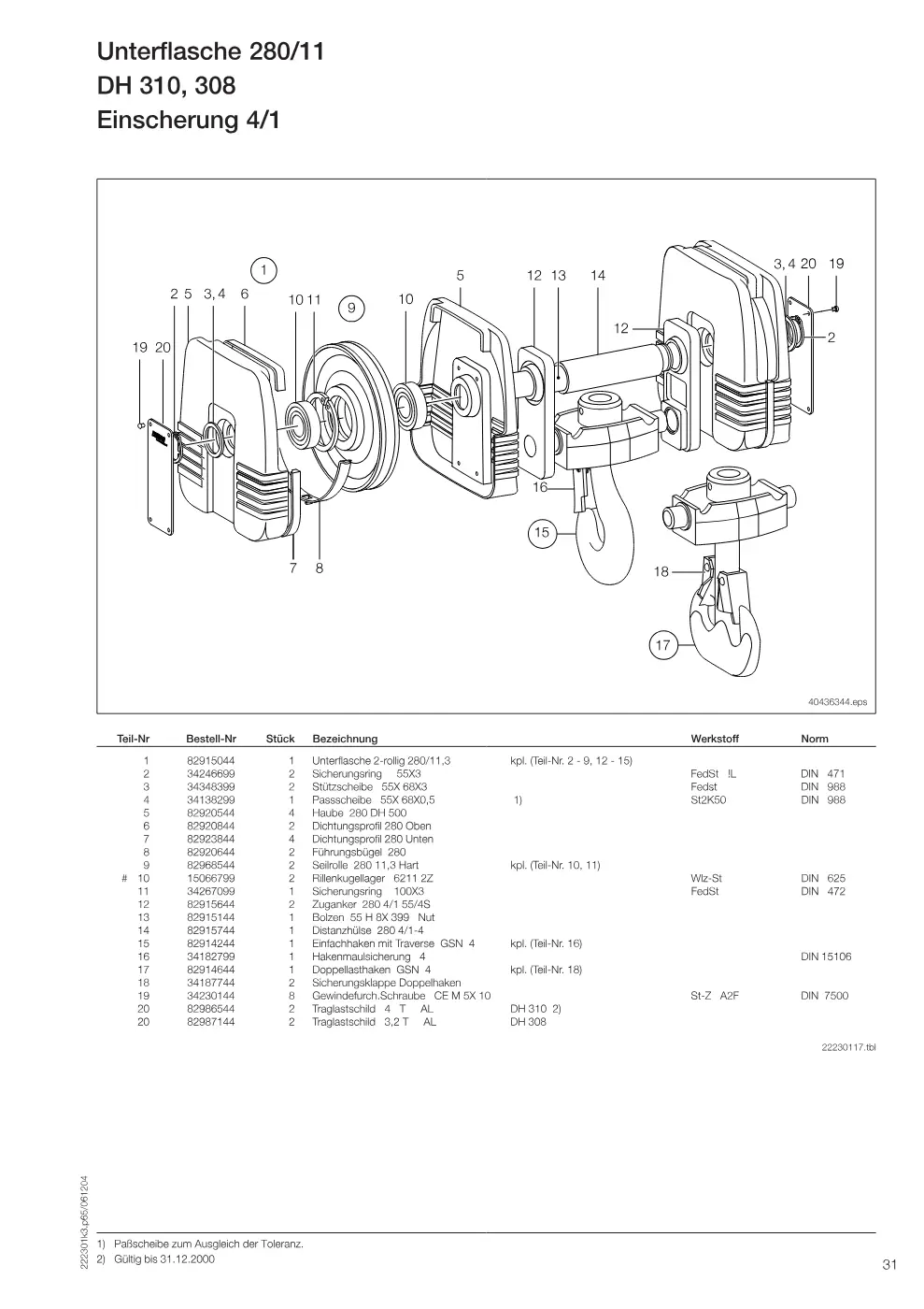 Demag DH 300 – Unterflasche 280/11 DH 310, 308, Zeichnung Seite 31