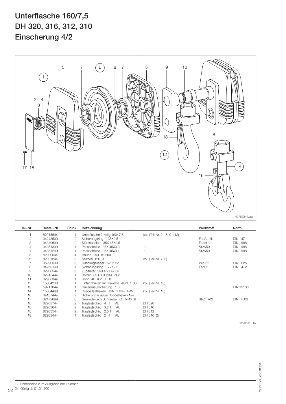 Demag DH 300 – Unterflasche 160/7,5 DH 320, 316, 312, 310, Zeichnung Seite 32