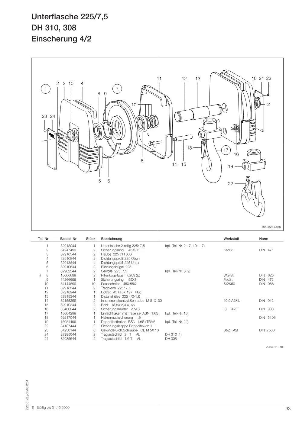 Demag DH 300 – Unterflasche 225/7,5 DH 310, 308, Zeichnung Seite 33