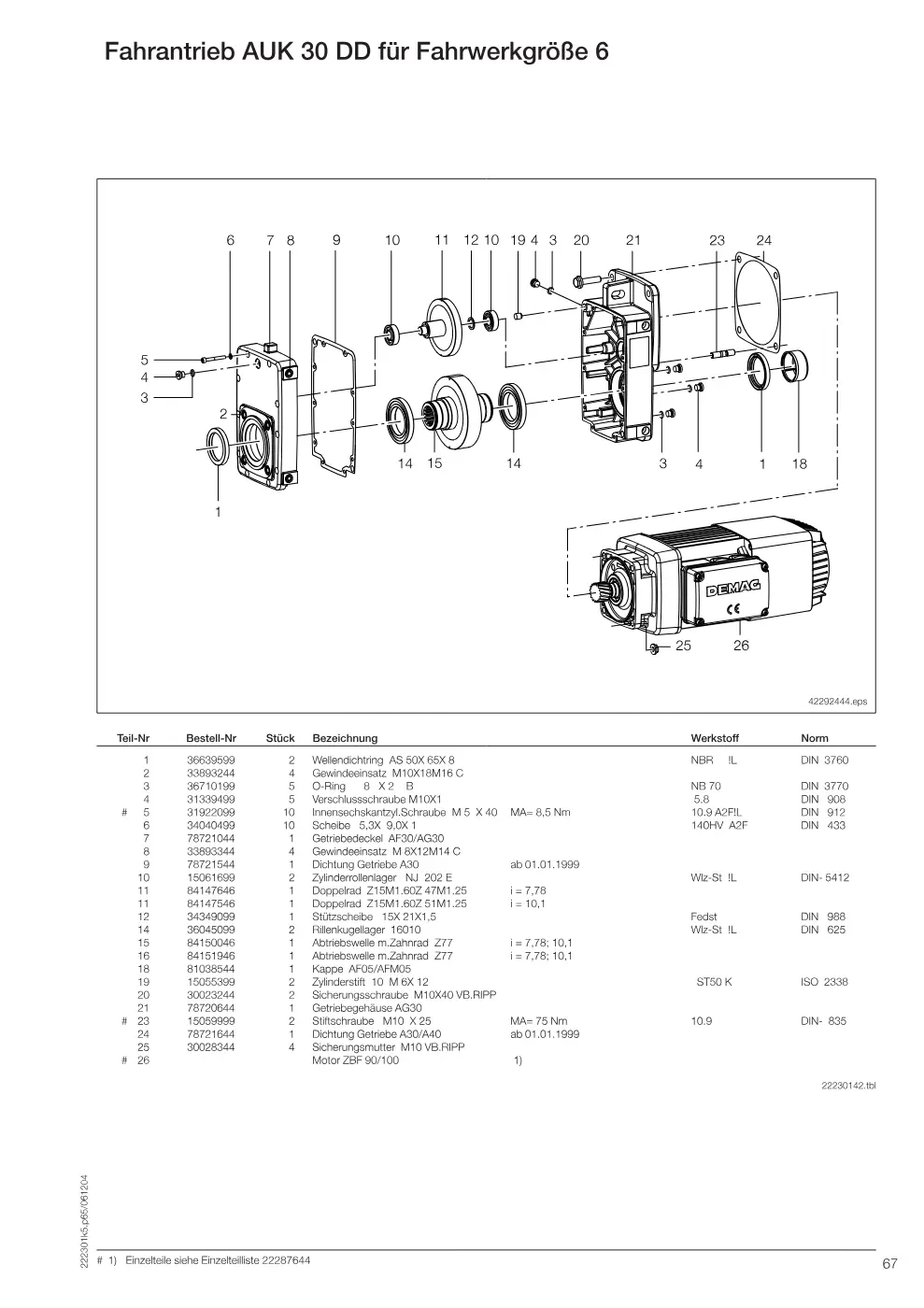 Demag DH 300 – Fahrantrieb AUK 30 DD für Fahrwerkgröße 6, Zeichnung Seite 68