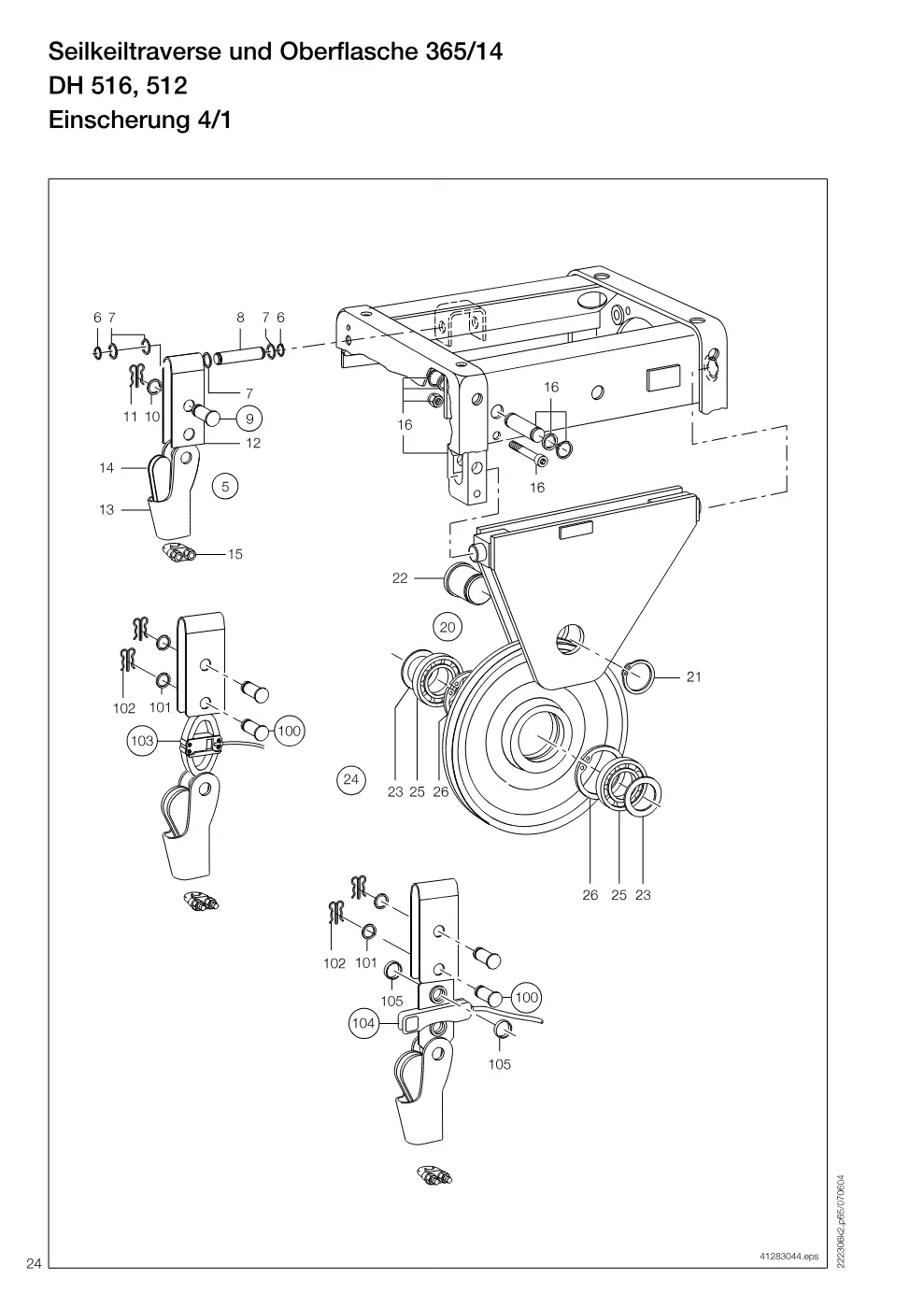 Demag DH 500 – Seilkeiltraverse und Oberflasche 365/14 DH 516, 512, Zeichnung Seite 24