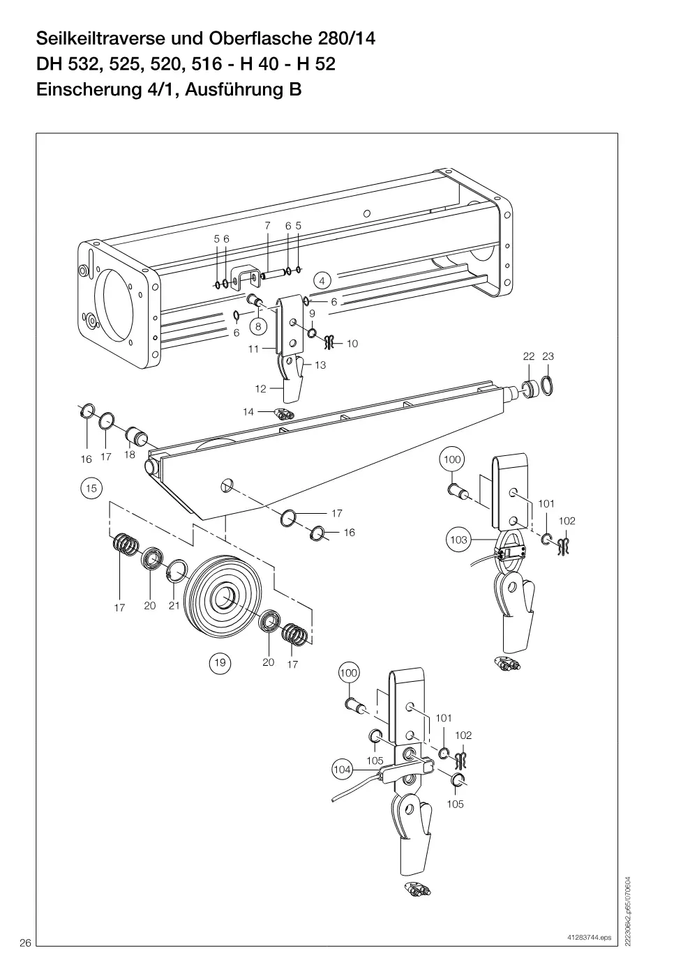 Demag DH 500 – Seilkeiltraverse und Oberflasche 280/14 DH 532, 525, 520, 516 - H 40 - H 52, Zeichnung Seite 26