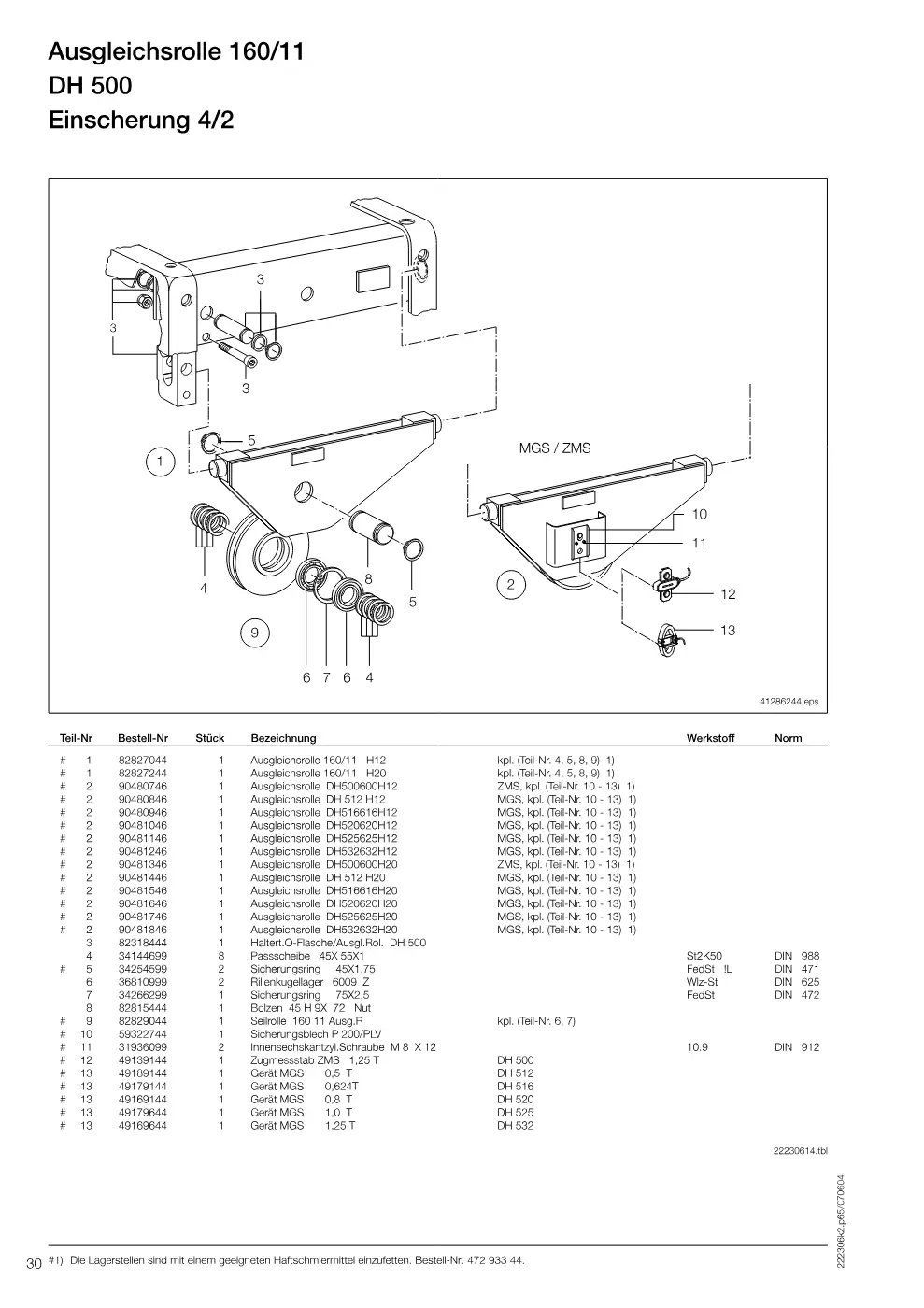 Demag DH 500 – Ausgleichsrolle 160/11 DH 500, Zeichnung Seite 30