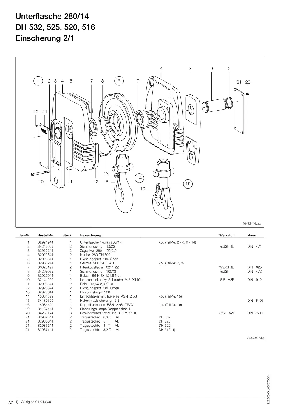 Demag DH 500 – Unterflasche 280/14 DH 532, 525, 520, 516, Zeichnung Seite 32