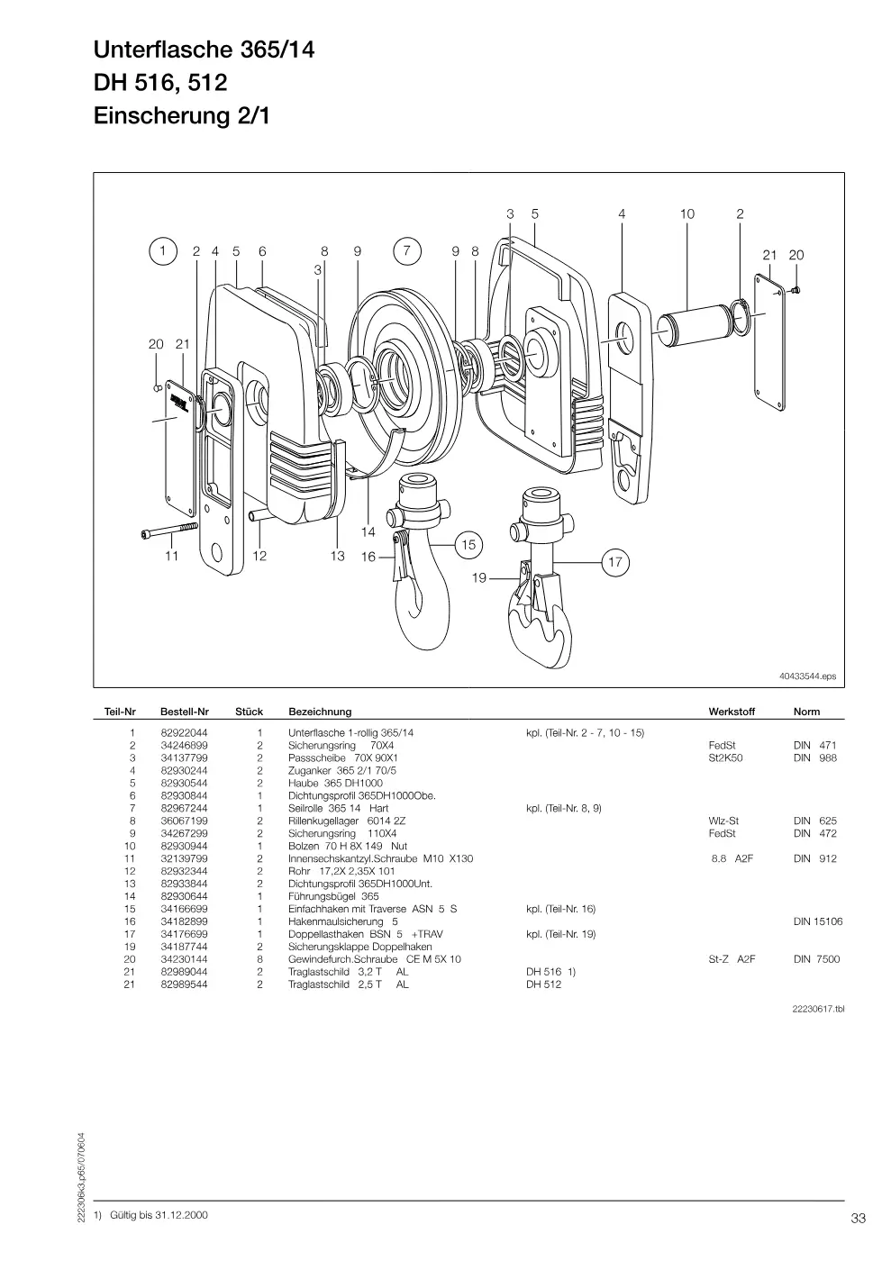 Demag DH 500 – Unterflasche 365/14 DH 516, 512, Zeichnung Seite 33
