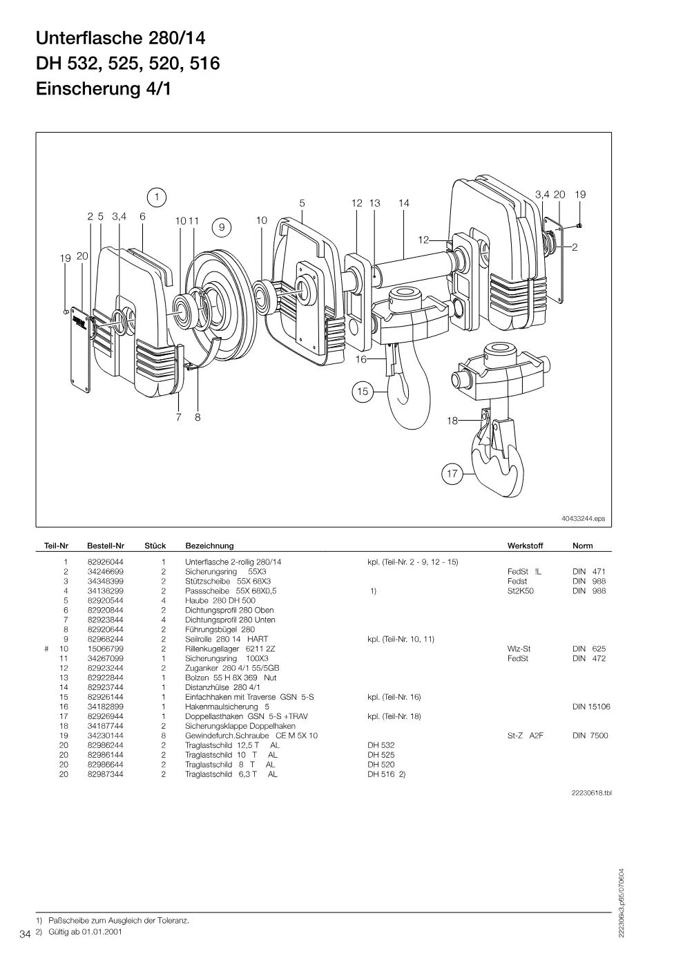 Demag DH 500 – Unterflasche 280/14 DH 532, 525, 520, 516, Zeichnung Seite 34